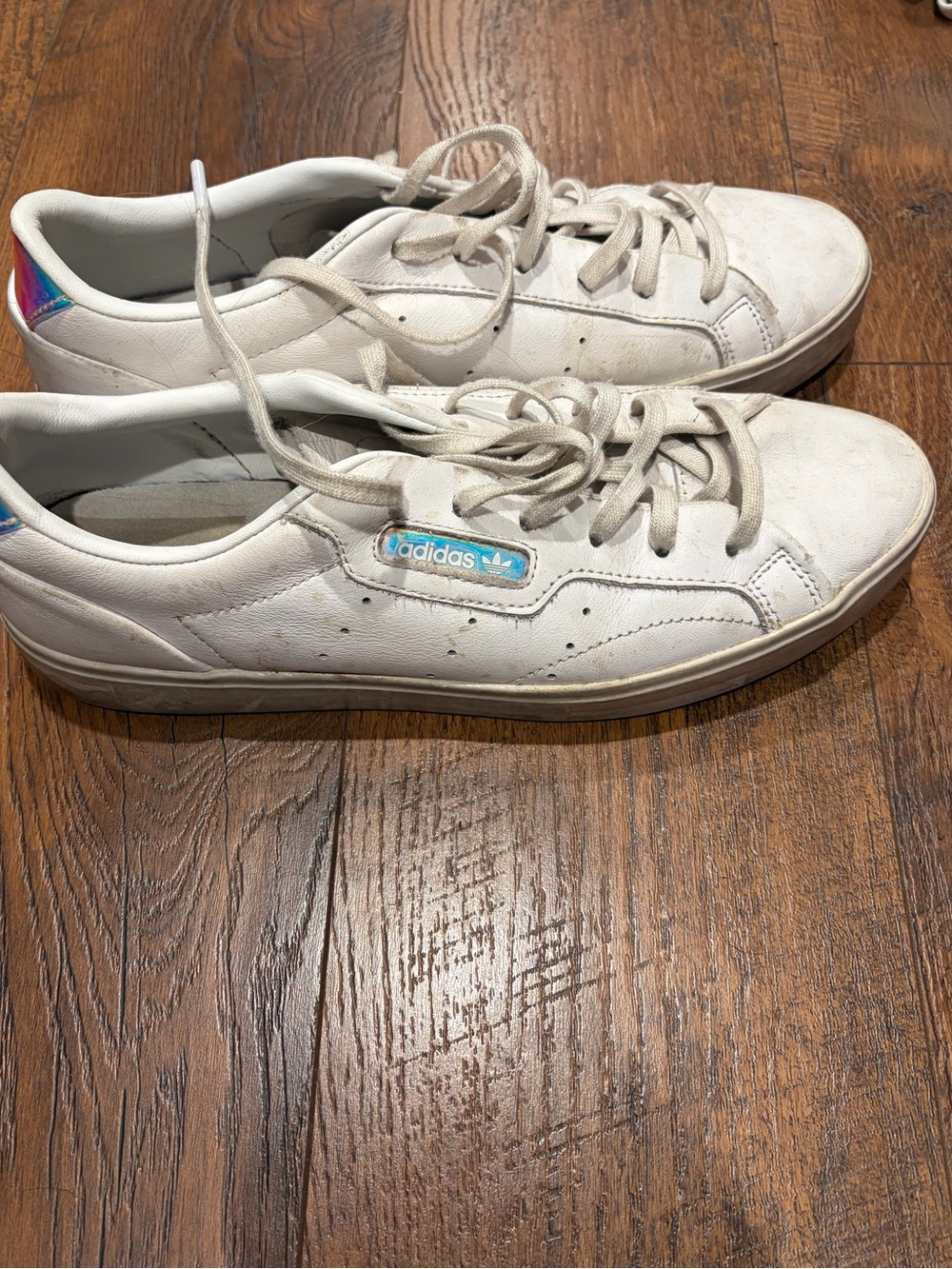 adidas White Leather Sneakers with Iridescent Heel Tab
